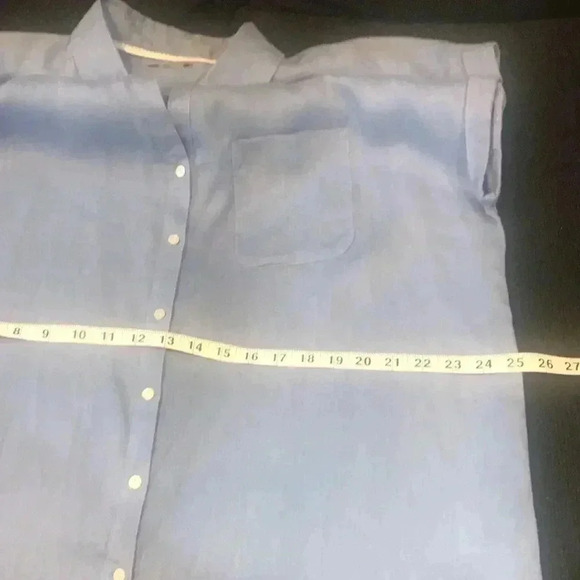 RACHEL ZOE Blue V Neck Collar Button Down 100% Linen Hi-Low Oversized Top - Picture 13 of 13